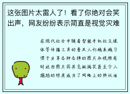 这张图片太雷人了！看了你绝对会笑出声，网友纷纷表示简直是视觉灾难